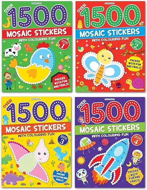 1500 Mosaic Stickers Books Pack - A Set of 4 Books Sticker Book for Kids Age 4 - 8 years